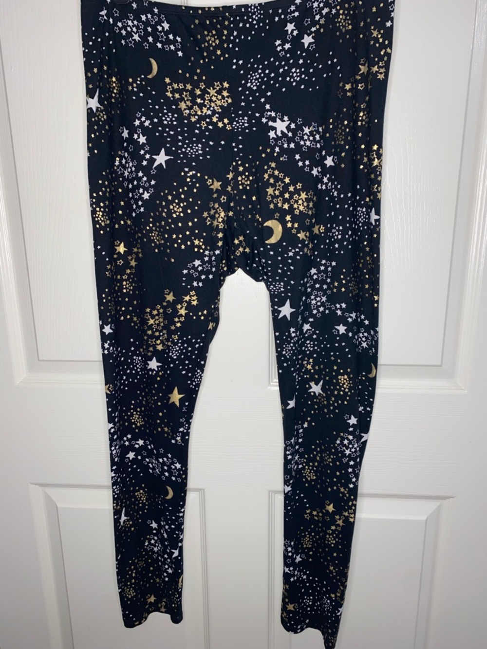 VENUS Black Leggings with Gold & White Star and Moon Print Size L, Whimsigoth